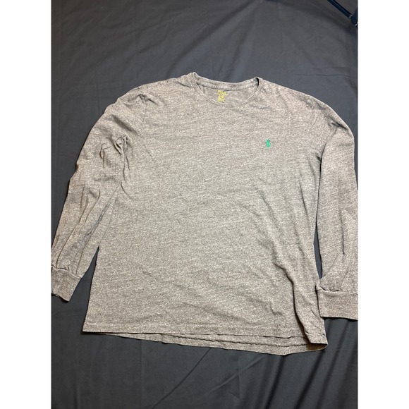 Polo Ralph Lauren Men's Long Sleeve Heather Gray Shirt Green Logo - Picture 1 of 3